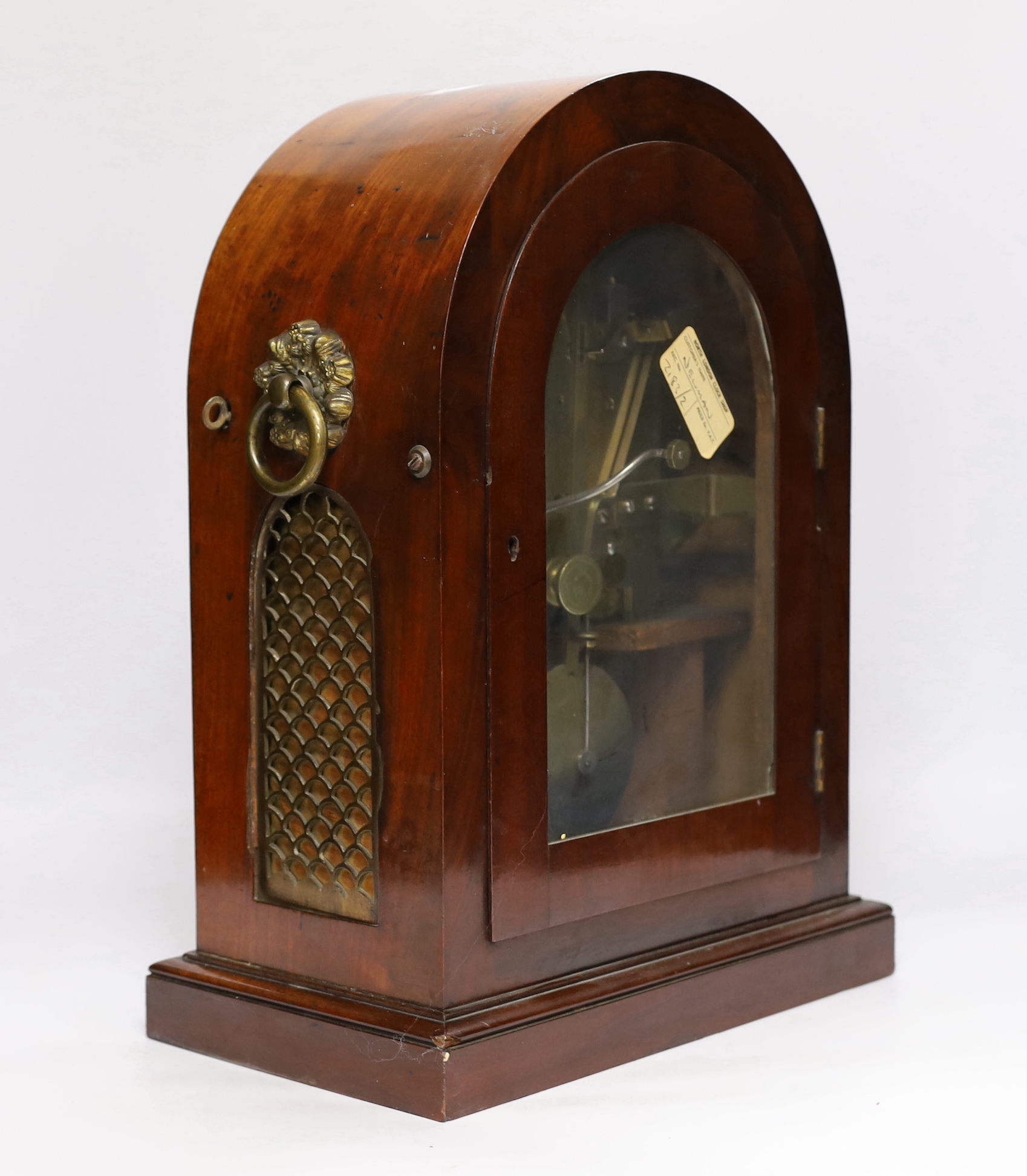 A William IV mahogany bracket clock, striking on a bell, enamel face with painted ‘Marlborough’, 38cm high